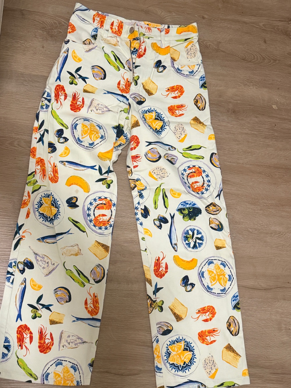 Lisa Says Gah  pants - White with Orange, Blue, Green, Yellow
